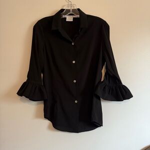 Gretchen Scott Designs Black Button Down Shirt with Ruffle Sleeves